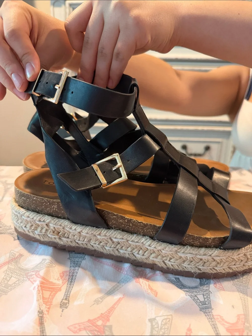torrid Black Strappy Espadrille Platform Sandals with Tan Footbed